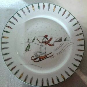 Set of 3 Porcelain Over and Back Snowman Christmas Plates